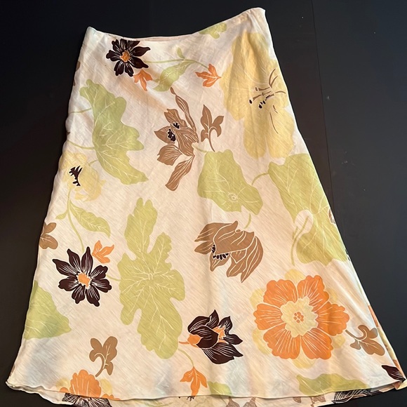 LaFayette 148 floral & leaf linen/silk midi skirt